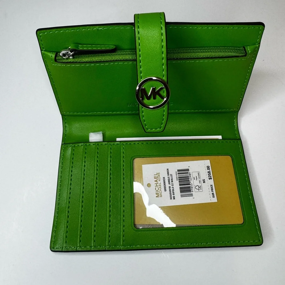 Michael Kors Wallet Greenwich Medium Signature Jungle Green Zebra Print